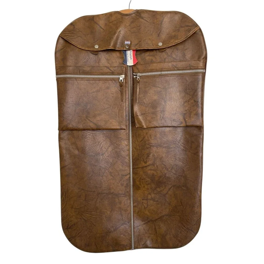 Vintage 1970s American Tourister Triumph Garment Bag Faux Leather Travel Suit